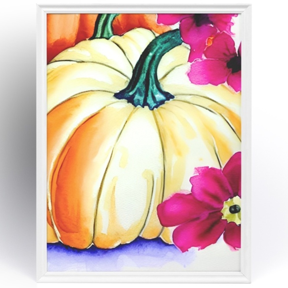 Wall Art Watercolor Floral Pumpkins Print Poster Card Unframed